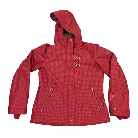 Columbia Abbot Kinney Women Medium Red Toggles Faux Fur Hood Jacket Omni Shield - Picture 1 of 14